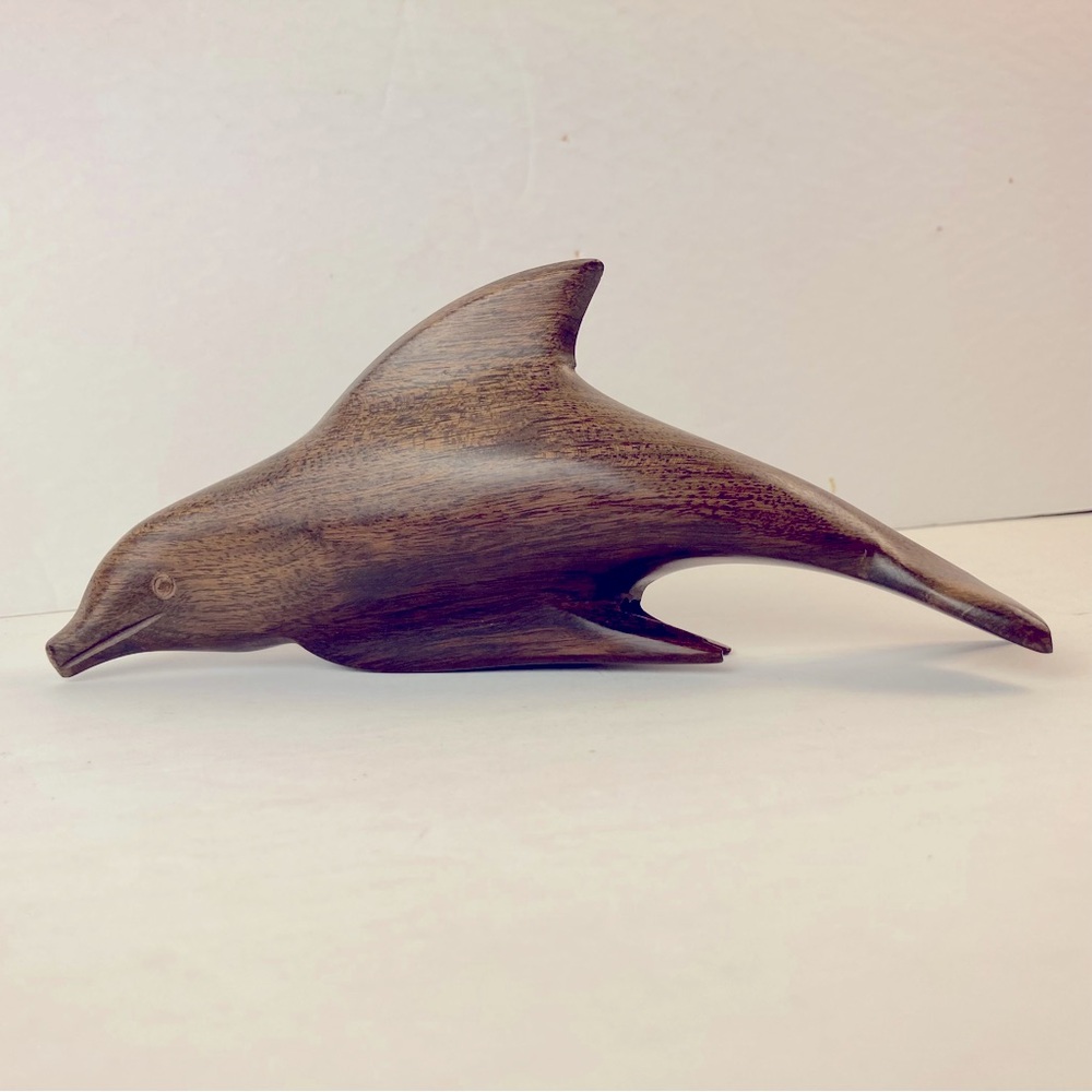MCM Vintage Carved Wood Dolphin Dark Smooth Rosewood DOLPHIN 8” Long 4” High